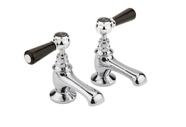 Topaz Lever Basin Taps With Hexagonal Collar - Chrome/black