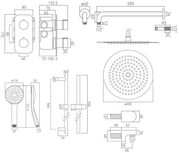 VADO ALTITUDE - 2 Outlet Thermostatic Shower Set - Image 2