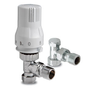 Westherm Classic 15mm Angled Thermostatic Radiator Valve (TRV) & Lockshield  Pack - White