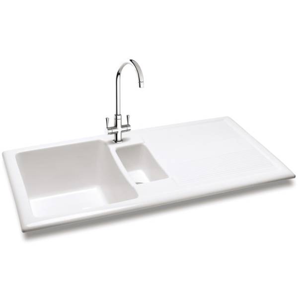 Carron Phoenix Shonelle 150 1.5 Bowl Ceramic White Inset Sink & Waste