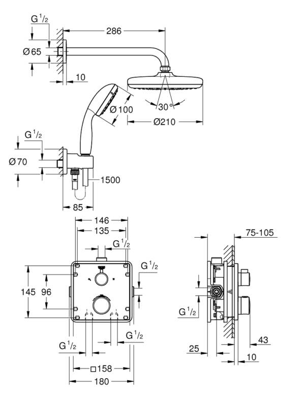 GROHE Grohtherm 3000 Perfect Square Shower Set - Image 2