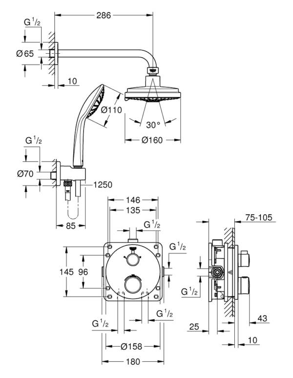 Grohtherm 3000 Perfect Round Shower Set Measurements